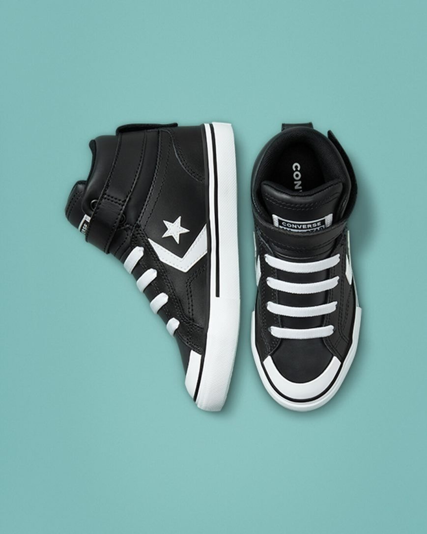 Zapatillas Altas Converse Pro Blaze Strap Cuero Niño Negras Blancas | PE E025LP